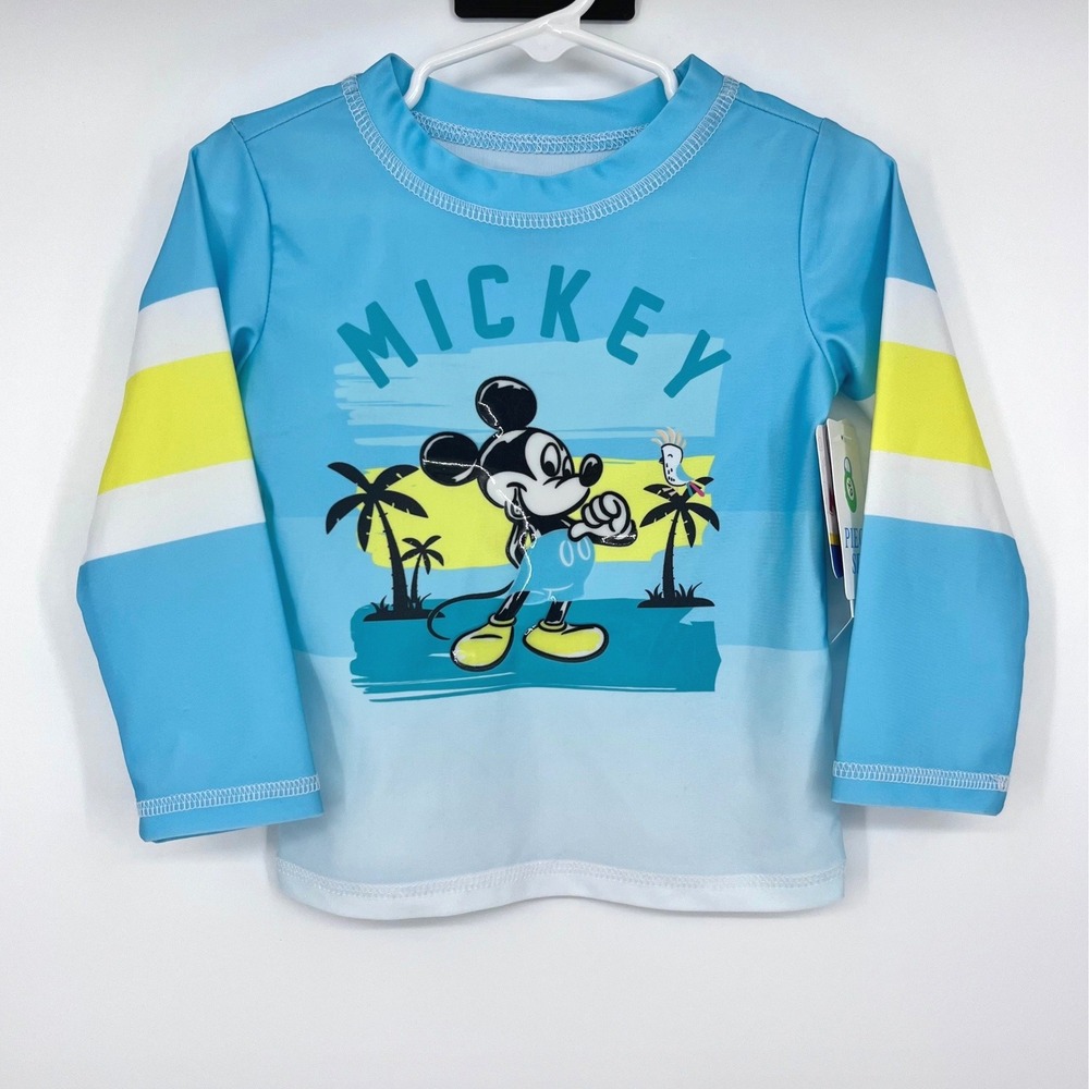 NWT Disney Mickey Mouse Rash Guard Kids 18M Aqua Blue UPF 50+ Long‎ Sleeve